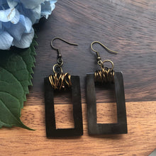 Load image into Gallery viewer, Rectangle Wire Wrapped Ankole Horn Earrings
