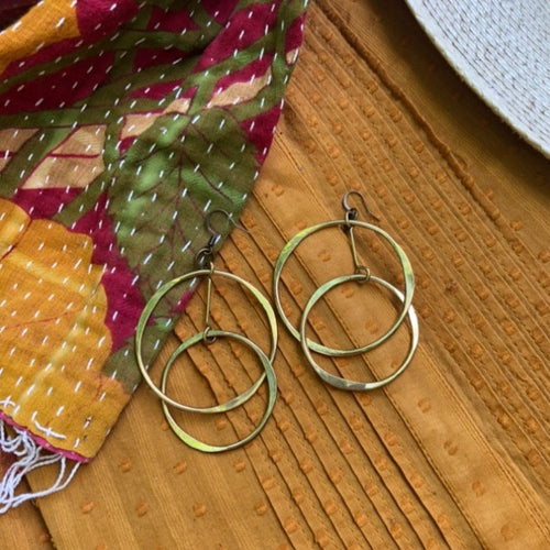 double-hooped handmade hammered brass earring