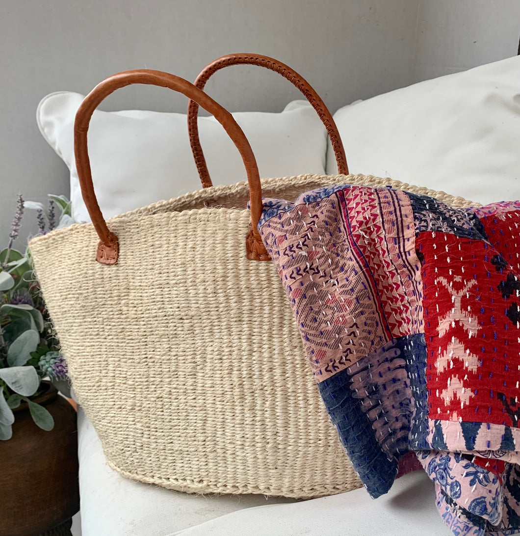 Sisal Market Shopper with Leather Handles
