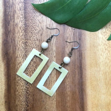 Load image into Gallery viewer, Ivory Horn Rectangle Earrings with Bone Bead
